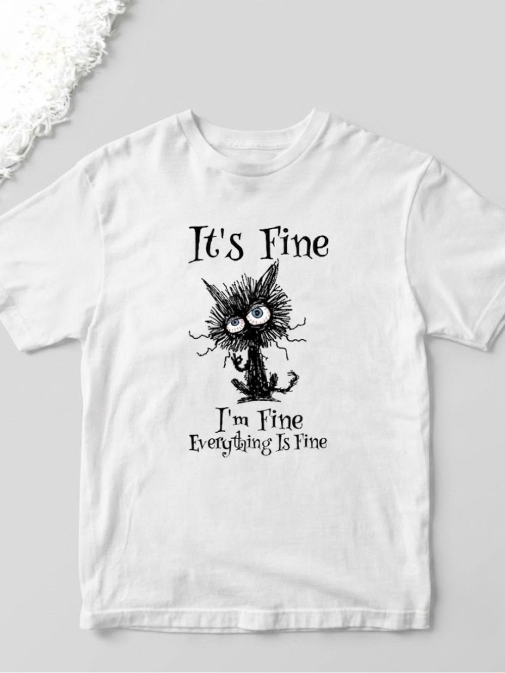 Gildan White "It's Fine" Cat Graphic Tee